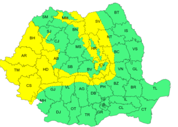 O parte din județul Suceava se află sub cod galben de vânt