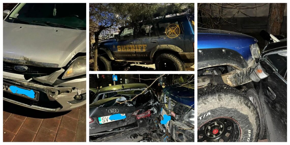 FOTO Accident rutier în cartierul Burdujeni, provocat de un șofer cherchelit care nu a acordat prioritate unui autoturism. În total cinci mașini au fost avariate