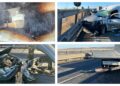 VIDEO Două accidente rutiere s-au produs pe șoseaua de centură a Sucevei în doar câteva minute, după ce un autoturism a luat foc. Două persoane au ajuns la spital
