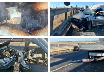 VIDEO Două accidente rutiere s-au produs pe șoseaua de centură a Sucevei în doar câteva minute, după ce un autoturism a luat foc. Două persoane au ajuns la spital