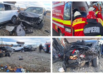 FOTO Accident rutier cu patru autoturisme, pe raza localității Cornu Luncii. O persoană este transportată la spital