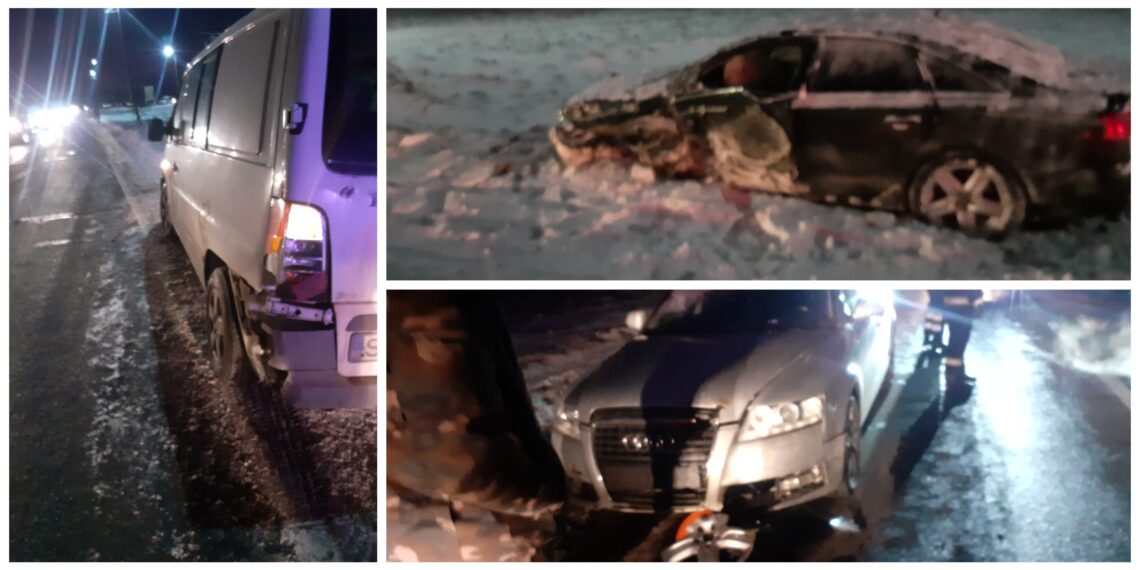 FOTO Carambol cu patru autovehicule la ieșire din Rădăuți spre Marginea. Trei persoane sunt monitorizate la fața locului