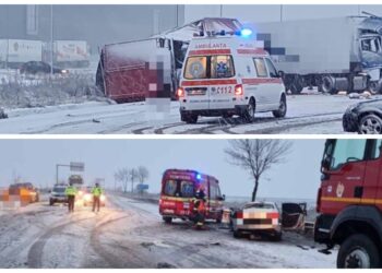FOTO Tragic accident rutier în județul Neamț între două TIR-uri și două autoturisme, provocat de șoferul unui ansamblu de vehicule. Un sucevean în vârstă de 22 de ani a murit, iar o tânără de 19 ani din Suceava a fost rănită