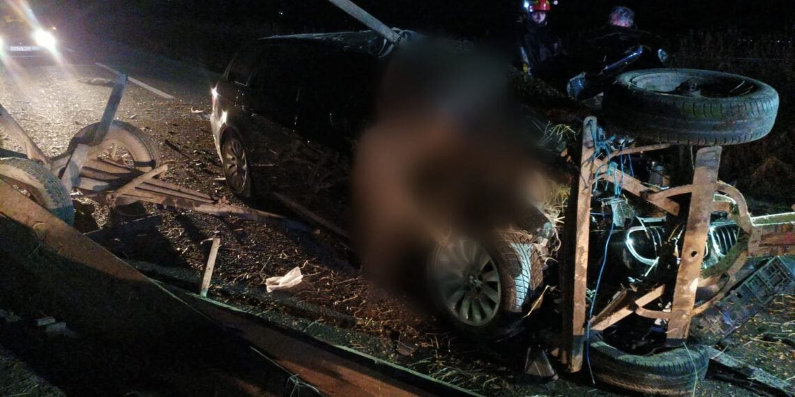 FOTO Coliziune între o căruță și un autoturism, la ieșire din Rădăuți spre Burla. Calul a murit, iar două persoane sunt evaluate medical