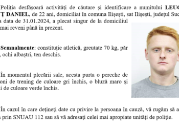 Un tânăr de 22 de ani, din Ilișești, a fost dat dispărut. Acesta a plecat de acasă și nu s-a mai întors