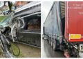 FOTO Accident rutier pe raza localității Păltinoasa, între un autoturism și un camion. Două persoane au fost transportate la spital