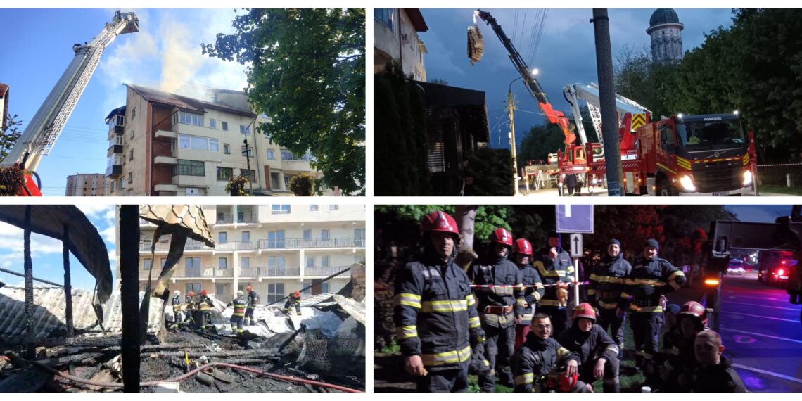 VIDEO Detalii privind puternicul incendiu izbucnit la un bloc de locuințe din Rădăuți: ”40 de pompierii militari și 20 de lucrători ai SVSU/SPSU, au acționat cu 12 autospeciale de stingere, trei autospeciale de lucru la înălțime și o ambulanță SMURD”