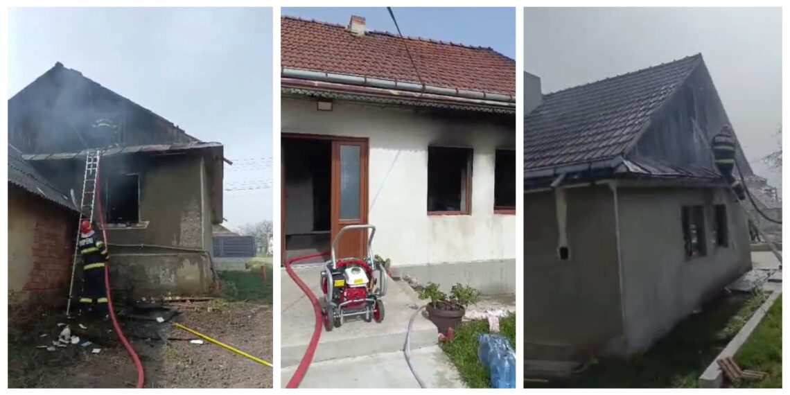 VIDEO O casă din Bunești, în care se aflau trei copii, a luat foc în timp ce mama lor se afla magazinul din sat pentru câteva cumpărături. Prejudiciul este de circa 50.000 de lei, iar locuința nu era asigurată