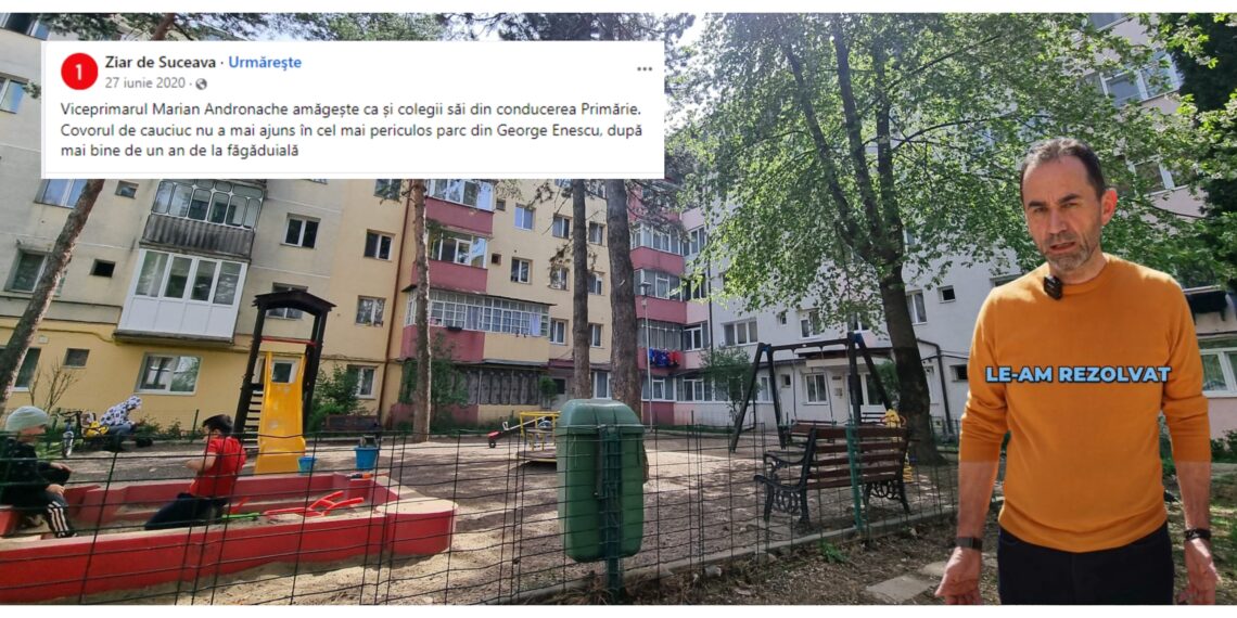 Ipocritul Marian Andronache încearcă să înduioșeze electoratul să-l voteze pentru funcția de primar al Sucevei, promițând DIN NOU că va moderniza locurile de joacă din municipiu