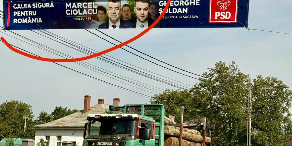 FOTO Transport ilegal de material lemnos, semnalat de activistul de mediu Daniel Bodnar, în comuna Ciprian Porumbescu. Polițiștii l-au amendat pe șofer cu peste 6.300 de lei