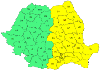 Județul Suceava se va afla sub cod galben de ploi, în perioada 5 octombrie, ora 15 – 6 octombrie, ora 12