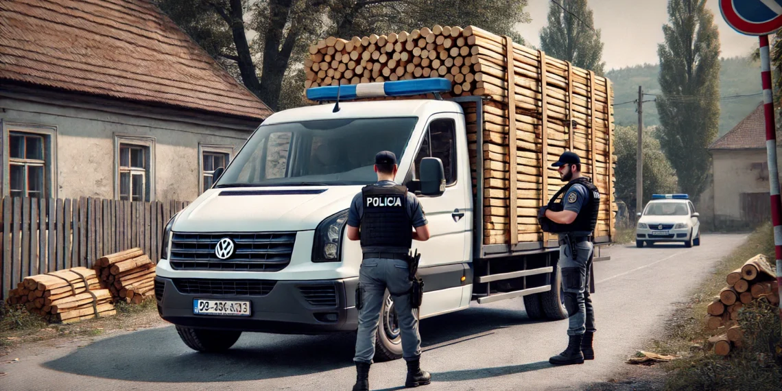 Transport ilegal de cherestea, descoperit de polițiști pe strada Gheorghe Doja din Suceava. Materialul lemnos în valoare de circa 5.000 de lei a fost confiscat