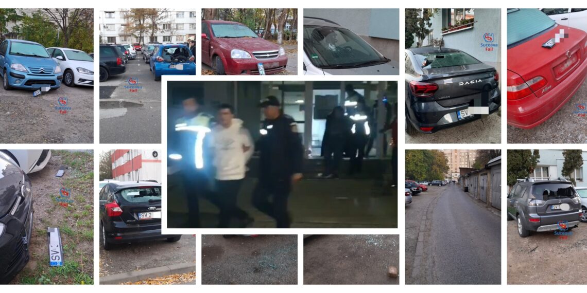 VIDEO Cei trei vandali care au distrus peste 50 de mașini în cartierul Burdujeni au fost reținuți pentru 24 de ore. Polițiștii au vizionat peste 1.000 de minute de imagini de pe camerele de supraveghere 