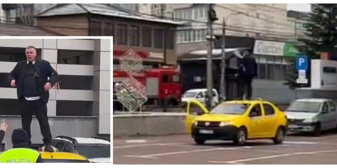 Un taximetrist cherchelit de dimineață și-a turnat benzină pe el, s-a cocoțat pe mașină și a amenințat că-și dă foc în parcarea Primăriei Municipiului Suceava