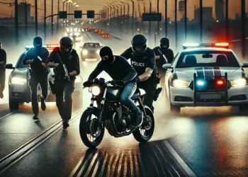 Motociclist urmărit în trafic, prins și încătușat după ce nu a oprit la semnalele polițiștilor