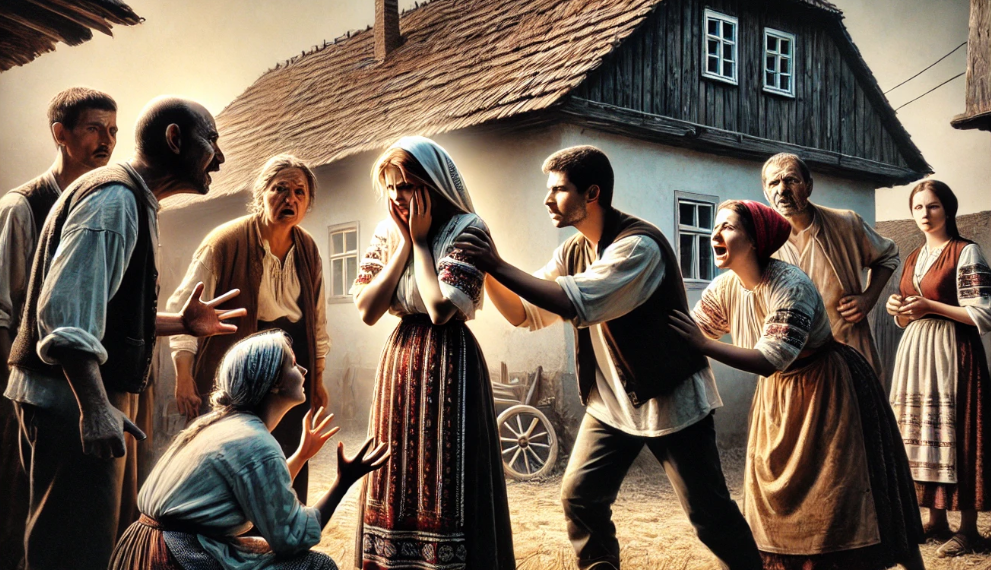 Scene ca desprinse din telenovele la Burla. Mamă a opt copii, ciufulită de socrii furioși după ce și-a petrecut sărbătorile cu amantul din Timiș. Soțul a iertat-o, dar familia nu o mai acceptă