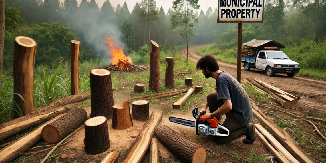 Un șcheian s-a pricopsit cu dosar penal după ce a tăiat 14 arbori de pe terenul Primăriei pentru a-i pune pe foc