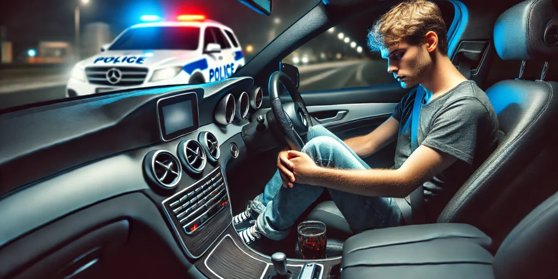 Un tânăr, prins beat și fără permis la volanul unui Mercedes cu volan pe dreapta, a încercat să fugă cu spatele la vederea poliției. Văzându-se blocat, s-a mutat pe scaunul pasagerului