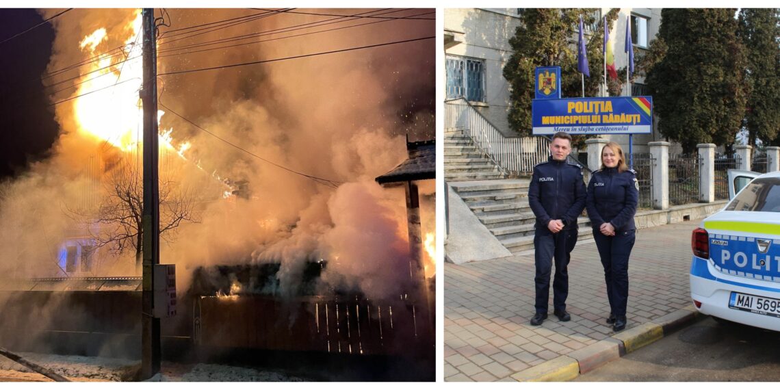 Incendiu devastator la Frătăuții Noi. Două case cuprinse de flăcări, un bătrân de 90 de ani decedat și un bărbat infirm salvat de doi polițiști curajoși