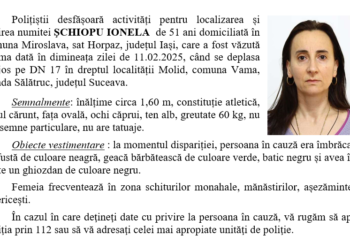 Ieșeancă dată dispărută. Ultima dată a fost văzută în localitatea Molid din comuna Vama