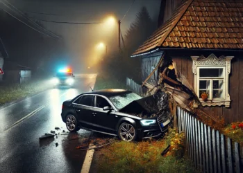 Nu a văzut curba, dar a nimerit casa. Un tânăr de 19 ani, băut bine, a intrat cu Audi-ul în locuința unui bărbat din Frasin