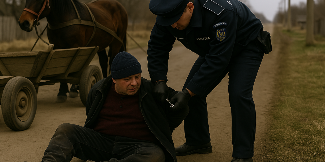 Beat criță, a căzut din căruță și s-a luat la harță cu poliția. Incident la Zvoriștea, încheiat cu cătușe și sancțiune contravențională