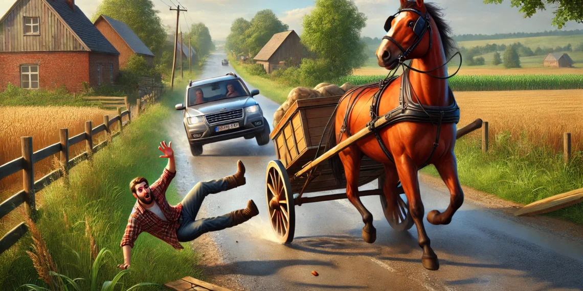 Un bărbat din Botoșana a ajuns la spital după ce mânzul pe care îl învăța să tragă căruța s-a speriat de o mașină