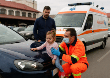 Fetiță de 3 ani, ajunsă la spital după ce s-a dezechilibrat și a căzut peste o mașină, în parcarea din fața Pieței Agroalimentare Centrale din Suceava