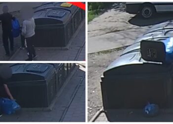 Lecție de responsabilitate din scaunul cu rotile! Un sucevean a strâns gunoiul lăsat de alții lângă tomberon