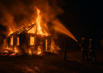 Explozie din cauza unei butelii montate greșit, urmată de incendiu. Casă distrusă complet în Forăști, pagube de 60.000 de lei