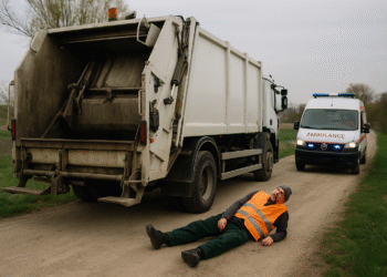 Angajatul unei firme de salubrizare a ajuns la spital după ce a căzut de pe scara din spate a unei mașini de gunoi, în timpul unei manevre de mers înapoi, în comuna Moara