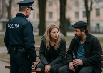 Scene de violență pe o bancă din Suceava. Un bărbat cherchelit și-a pălmuit tovarășa de băutură