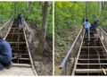 Scările din Parcul Șipote, în plin proces de reparații. Primăria Suceava vrea să termine lucrările până la 1 Mai