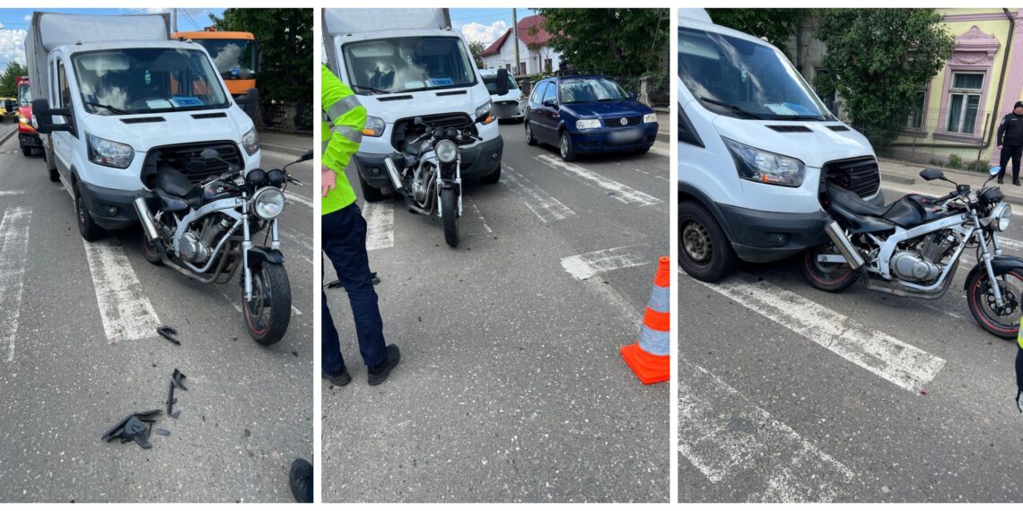 Accident între o autoutilitară și o motocicletă, pe strada Gheorghe Doja din Suceava. O motociclistă de 24 de ani a ajuns la spital
