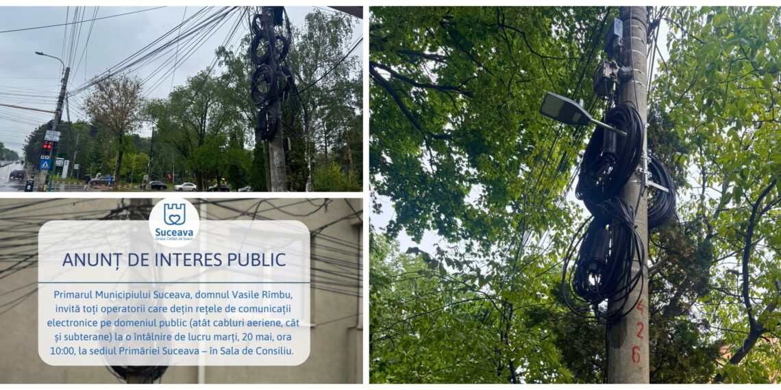 Miracol urban! Primăria Suceava scapă orașul de cablurile atârnate. Dacă nu sunt revendicate, vor fi tăiate de pe domeniul public