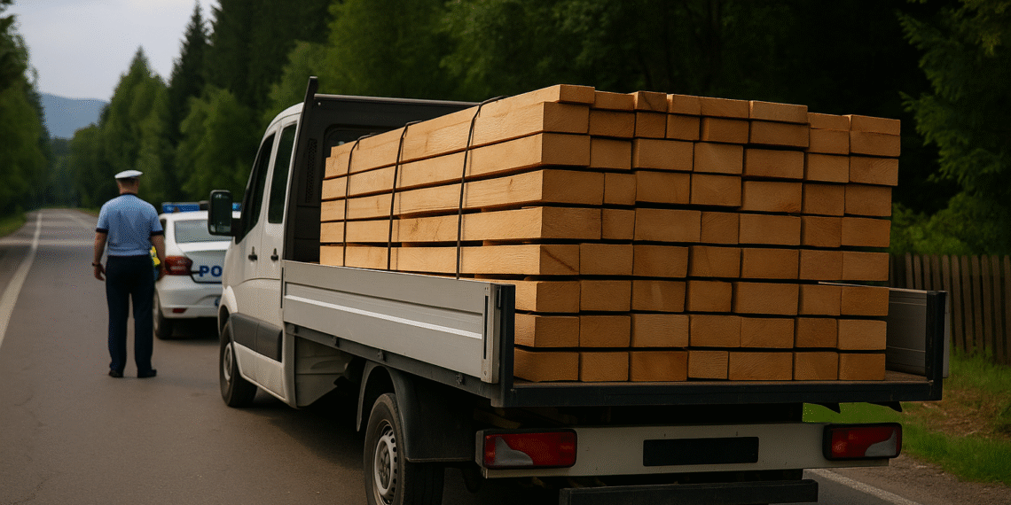 Șofer amendat cu 6.000 de lei pentru transport ilegal de cherestea