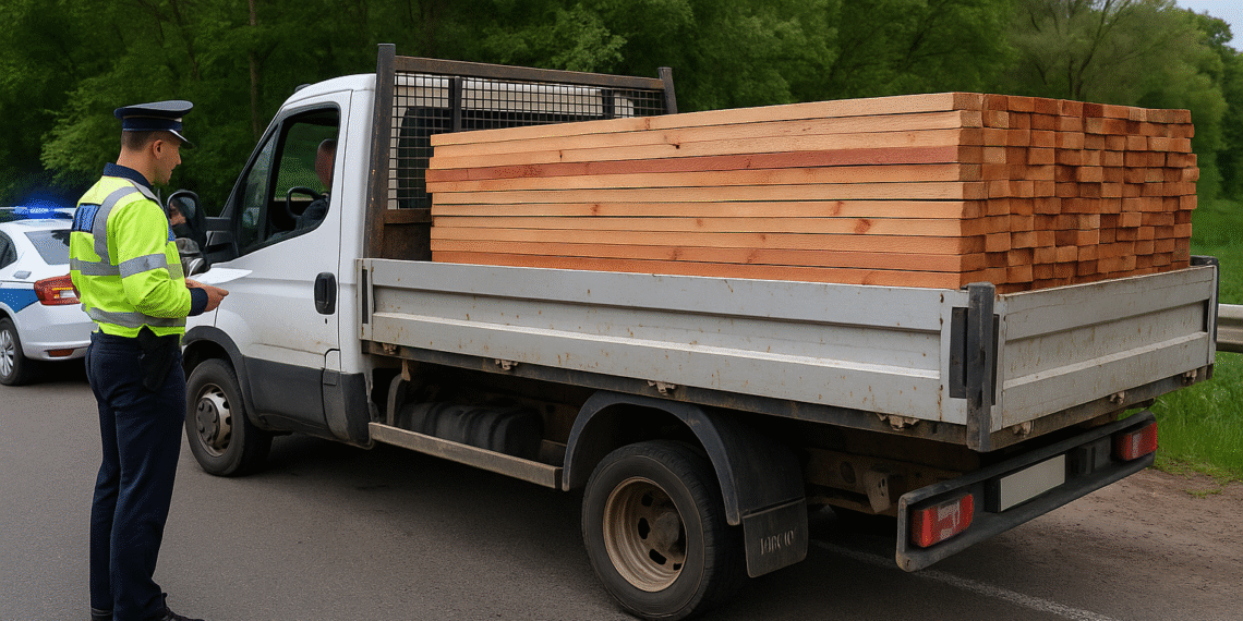Cherestea transportată ilegal, confiscată la Berchișești. Șoferul a fost amendat cu 4.000 de lei