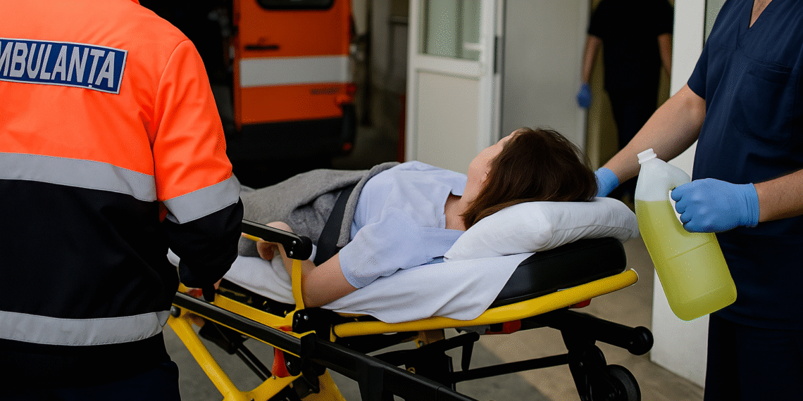 Femeie din Rădăuți, transportată la spital după ce a băut clor și alcool în urma unor probleme personale