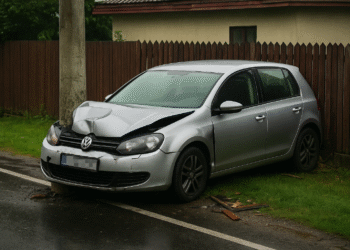 Dimineață cu ghinion pentru o șoferiță beată. A intrat cu mașina într-un stâlp de beton și în gardul unui imobil