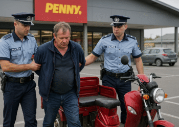 Rupt de beat, a tras pe dreapta triciclul și a încercat să fugă pe jos. Polițiștii l-au prins în parcarea unui magazin din Câmpulung Moldovenesc