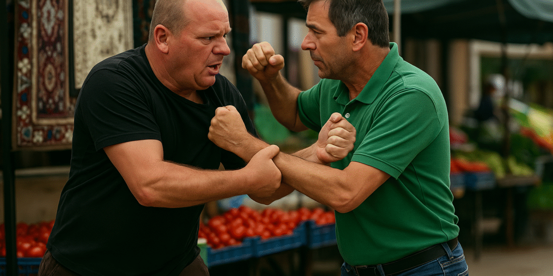 Un bărbat din Mureș și un localnic din Fălticeni s-au luat la pumni în piață. Scandalul a pornit de la niște covoare