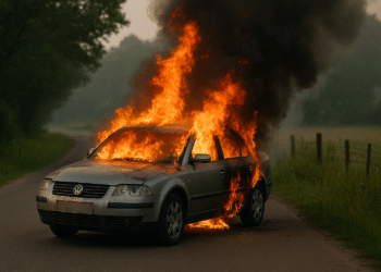 Doar pușcăria îl mai poate despărți de volan. Un individ pasionat să conducă beat și fără permis a fost arestat după ce i-a luat foc mașina, la câteva minute după un accident