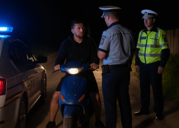 Polițiștii i-au stricat noaptea unui bărbat beat și fără permis, care se plimba cu un scuter neînmatriculat și cu numere false