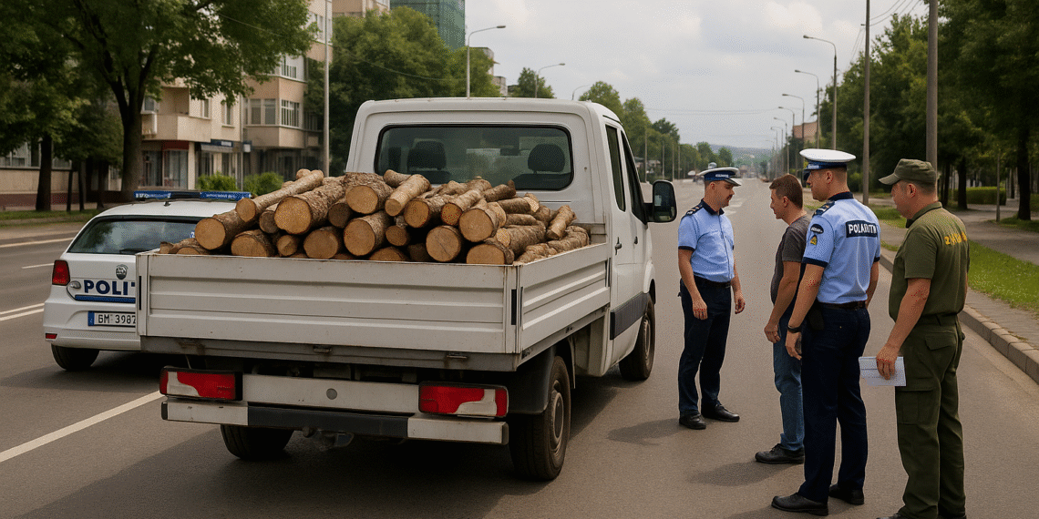Amendă de 4.000 de lei aplicată unui șofer care transporta ilegal lemne de foc pe bulevardul Sofia Vicoveanca din Suceava