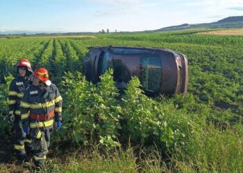 Un tânăr beat s-a răsturnat cu mașina în afara drumului, pe raza localității Milișăuți