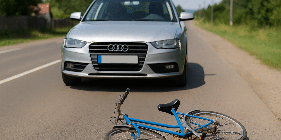 O biciclistă de 73 de ani a ajuns la spital cu traumatism cranian, după ce a virat fără să se asigure și a fost lovită de o mașină