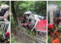 Un ucrainean s-a răsturnat cu camionul în pârâul Măriței. Transporta detergenți de rufe și degresanți de bucătărie din Ucraina spre Suceava