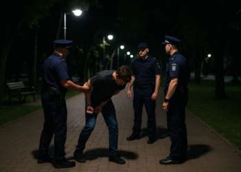 Tânăr turmentat, încătușat de polițiști pentru că făcea scandal în Parcul Ariniș. Era nervos că nu-și găsea cheia de acasă