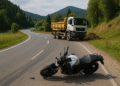 Motociclist rănit după ce a încercat să evite o autoutilitară oprită neregulamentar. Șoferul a mutat camionul după ce a văzut motociclistul pe asfalt