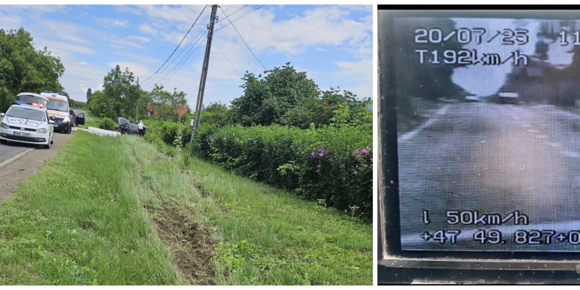 O suceveancă a „zburat” cu 200 km/h prin Botoșani, s-a luat la întrecere cu poliția și a „aterizat” în șanț. Amendă de 8.100 lei și permis suspendat pentru 300 de zile